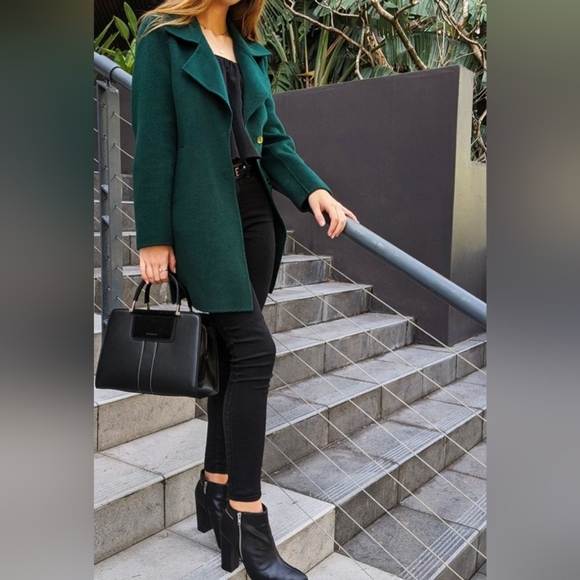 NWT $238 Belle & Bloom Ex-boyfriend Wool Blend Oversized Coat Dark Green Medium - Picture 1 of 9